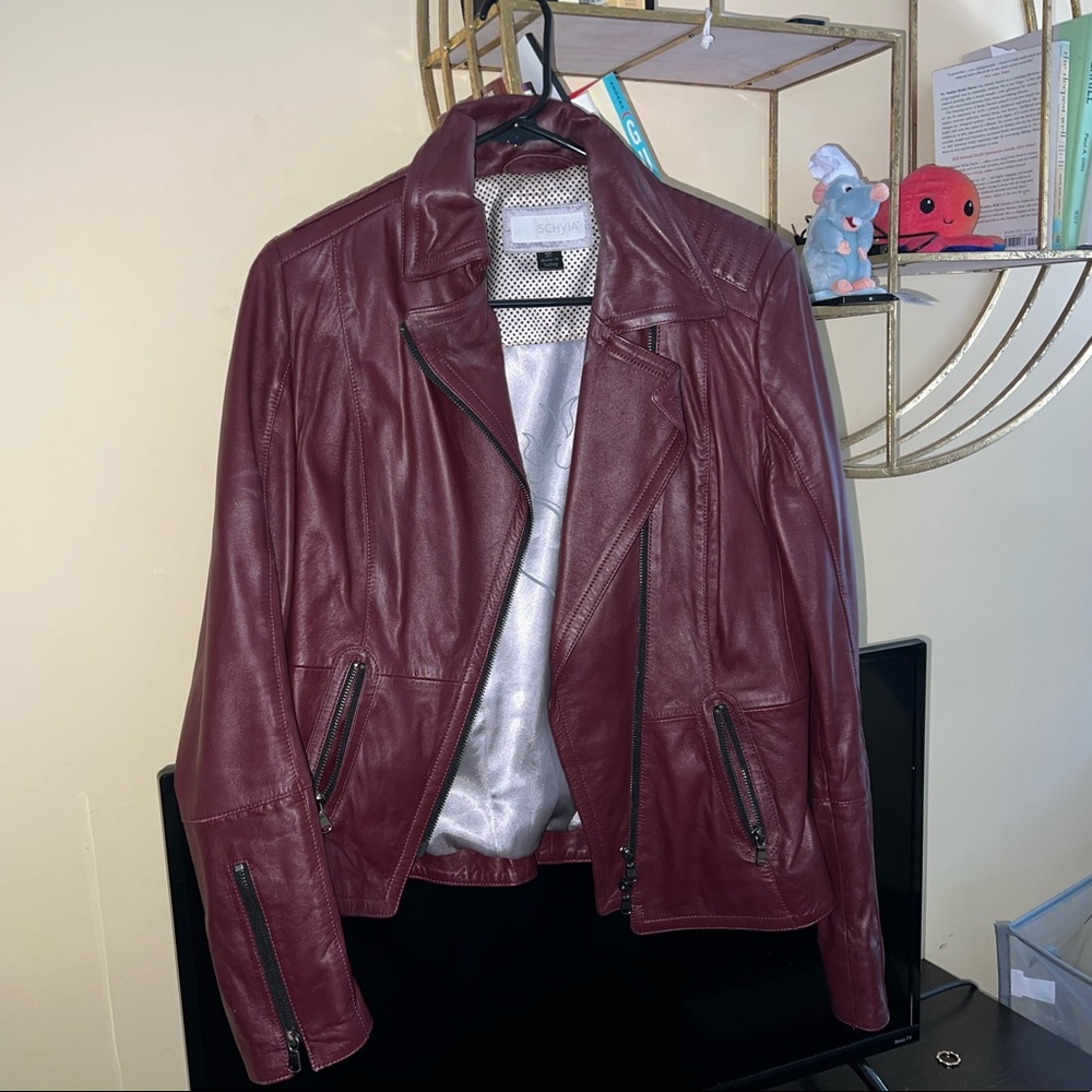 SCHYIA DARK RED LEATHER JACKET